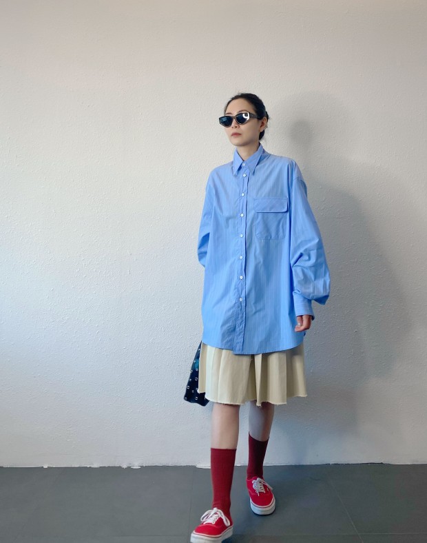 Blue Pin Stripe Boxy Shirt #250232